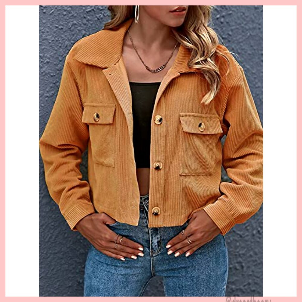 Cropped Corduroy Shacket, Button Down, Drop Shoul… - image 4